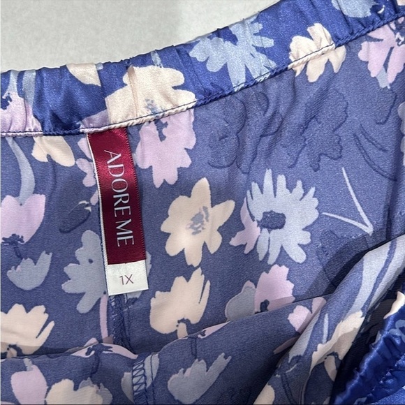 Adore Me Luana Plus Iris Print purple pajama set satin shorts tank 1x new w tags - Picture 5 of 10
